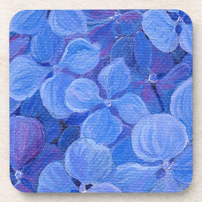 6 Cork Back Coasters - Blue Hydrangea (Front)