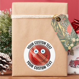 6 Cricket Ball Personalised Text Custom Happy Face Classic Round Sticker