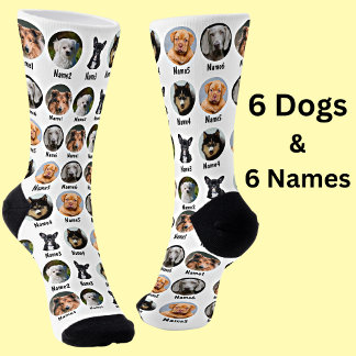 6 Dogs, 6 Names, Dog Photo - Personalised White  Socks