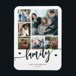 6 family photo collage black and white script  magnet<br><div class="desc">Elegant modern family handwritten calligraphy script with six custom photos black and white keepsake photo magnet template.              Please note that the background color is changeable. You can replace the black with any other color after selecting CUSTOMIZE option.</div>