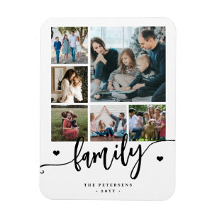 6 family photo collage black and white script magnet