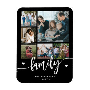 6 family photo collage black and white script magnet