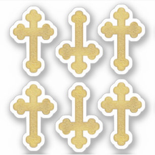 6 Faux Metallic Gold Budded Crosses - Contour