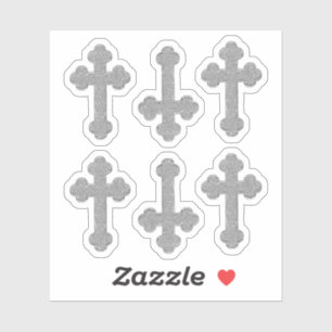 6 Faux Metallic Silver Budded Crosses - Contour