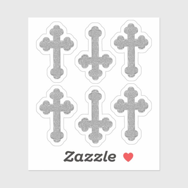 6 Faux Metallic Silver Budded Crosses - Contour (Sheet)