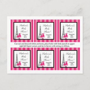 6 Favour Tags Pink Poodle Paris Eiffel Tower Invitation Postcard
