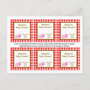 6 Favour Tags Red Barn Farm Animals Invitation Postcard