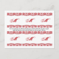 6 Favour Tags Red White Damask Lace Print Pattern