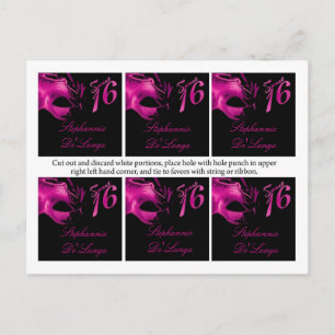 6 Favour Tags Sweet 16 Hot Pink Black Party Mask Postcard