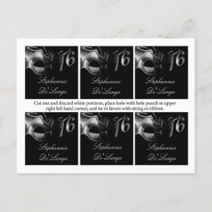 6 Favour Tags Sweet 16 Silver Black Party Postcard