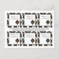 6 Favour Tags Wedding Brown Damask Lace