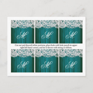 6 Favour Tags Wedding Distrissed Teal Wood Lace Postcard