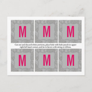 6 Favour Tags Wedding Modern Grey Damask Lace Prin Postcard