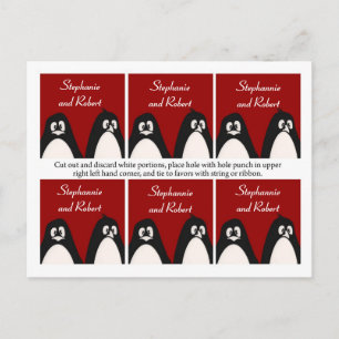 6 Favour Tags Wedding Penguin Love Couple Mate for Postcard