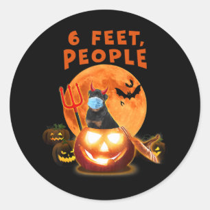 6 feet, people rottweiler dog with mask halloween classic round sticker