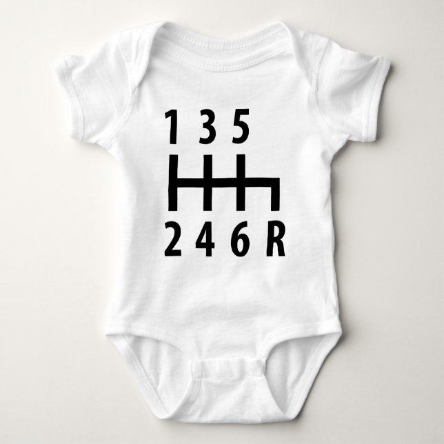 6 gearshift race car black baby bodysuit (Front)