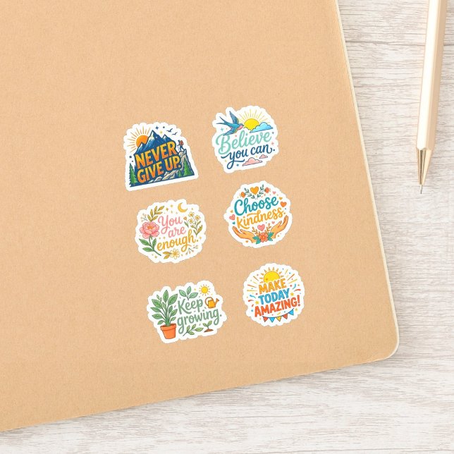 +6 (Growth Mindset) Motivational & Encouragement (Growth mindset stickers for kids, Cute planner affirmation stickers,)