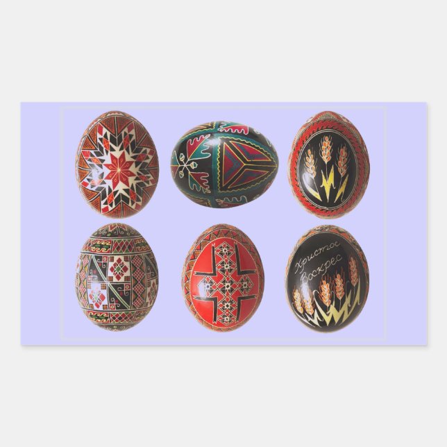 6 Hand Painted Ukrainian Easter Eggs Rectangular Sticker (Front)