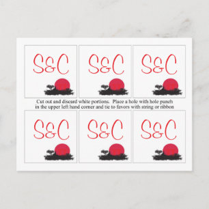 6 Japanese Rising Sun Wedding Favour Tags Postcard