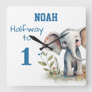 6 month Birthday Elephant Square Wall Clock