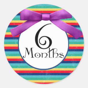 6 Months Rainbow Stripes Milestone Classic Round Sticker