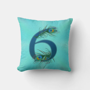 6 Peacock Feather Anniversary Elegant Cushion