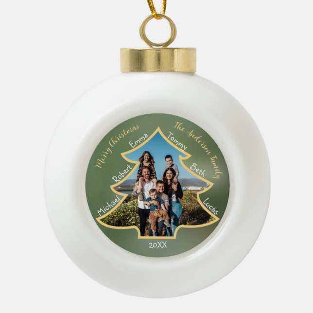6-people Large family Christmas Tree Framed Photo Ceramic Ball Christmas Ornament (Front)