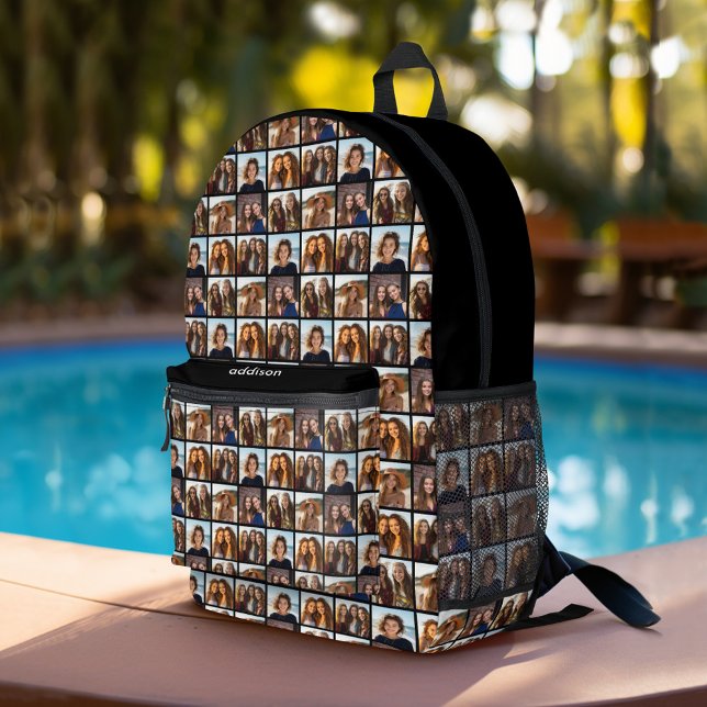 6 Photo - All Over Pattern - black white Printed Backpack (Personalized Backpack with Photos and Custom Name)