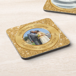 6 Photo and Personalised 50th Anniversary Coasters