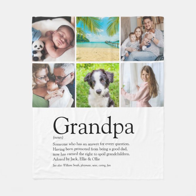 6 Photo Best Grandpa, Grandfather, Papa Definition Fleece Blanket (Front)