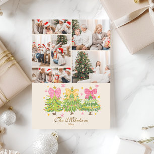 6 Photo Bright Ribbon Trees Holiday Family Card