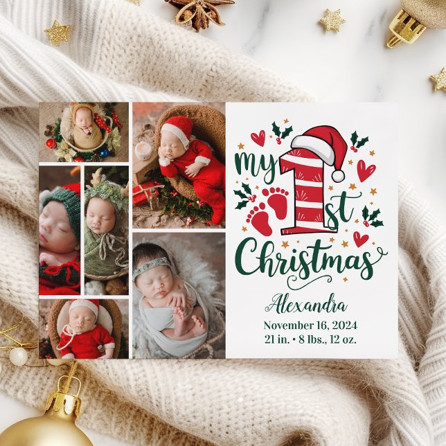 6 Photo Candy Cane Baby 1st Christmas Holiday Card (Creator Uploaded)