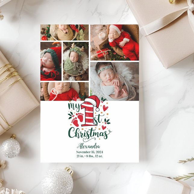6 Photo Candy Cane Baby 1st Christmas Holiday Card (Creator Uploaded)