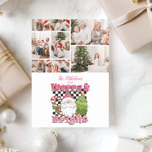 6 Photo Checkered Merry & Bright Christmas Holiday Card