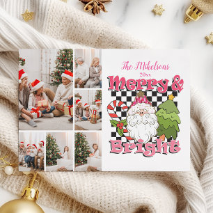 6 Photo Chequered Merry & Bright Christmas Holiday Card