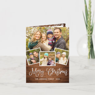 6 PHOTO Christmas Rustic Wood Greeting Holiday Card