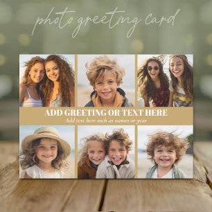 6 Photo Collage 2 Lines of Text -- Champagne Gold Holiday Card