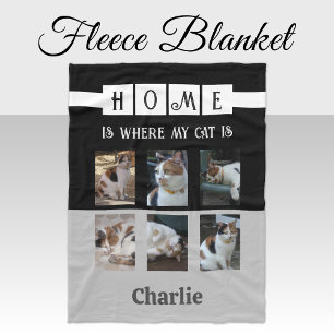 6 photo collage animal lover black grey fleece blanket