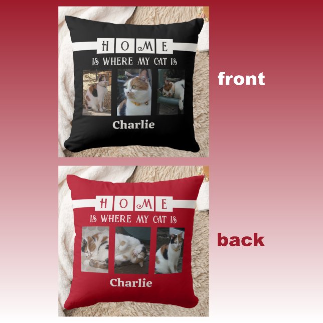 6 photo collage animal lover black red cushion (Creator Uploaded)