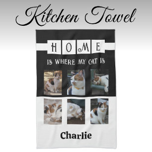 6 photo collage animal lover black white tea towel