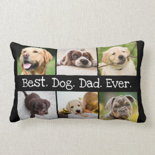 6 Photo Collage Best Dog Dad Ever Black and White Lumbar Cushion