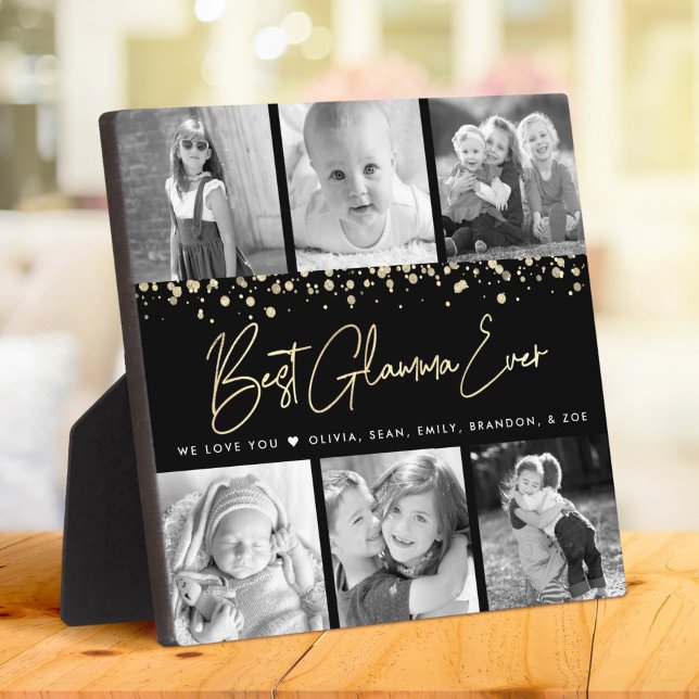 6 Photo Collage Best Glamma Ever Glam Gold Script Plaque (Creator Uploaded)