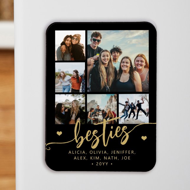 6 photo collage besties black and gold script  magnet (Creator Uploaded)