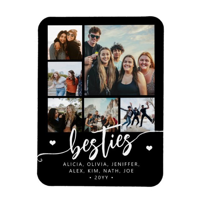 6 photo collage besties black and white script  magnet (Vertical)