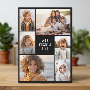 6 photo collage - black background - white text holiday card