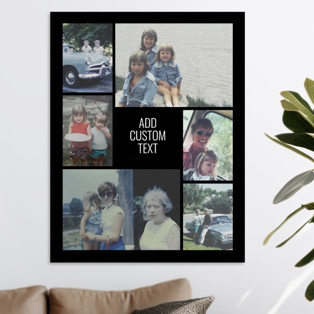 6 photo collage - black background - white text poster (Personalized Poster - Add your photos and text)