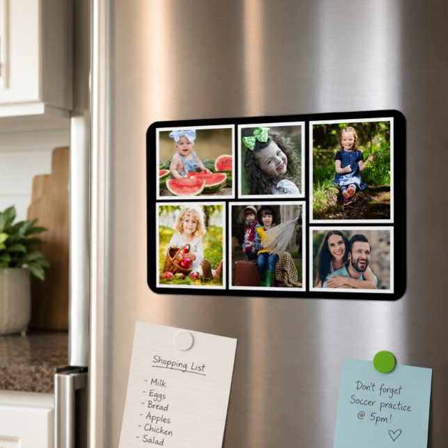 6 Photo Collage Black Create Your Own Refrigerator Magnet (6-photo refrigerator magnet)