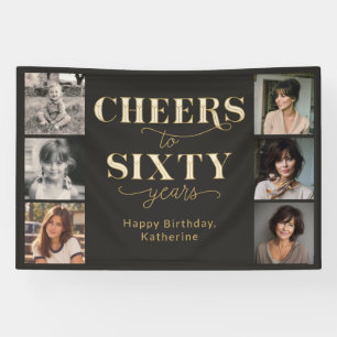 6 Photo Collage Black Gold 60th Birthday Banner