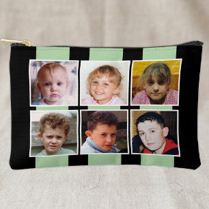 6 photo collage black green accessory pouch