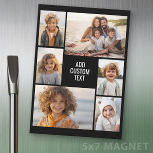 6 Photo Collage - Black with White Text Magnet